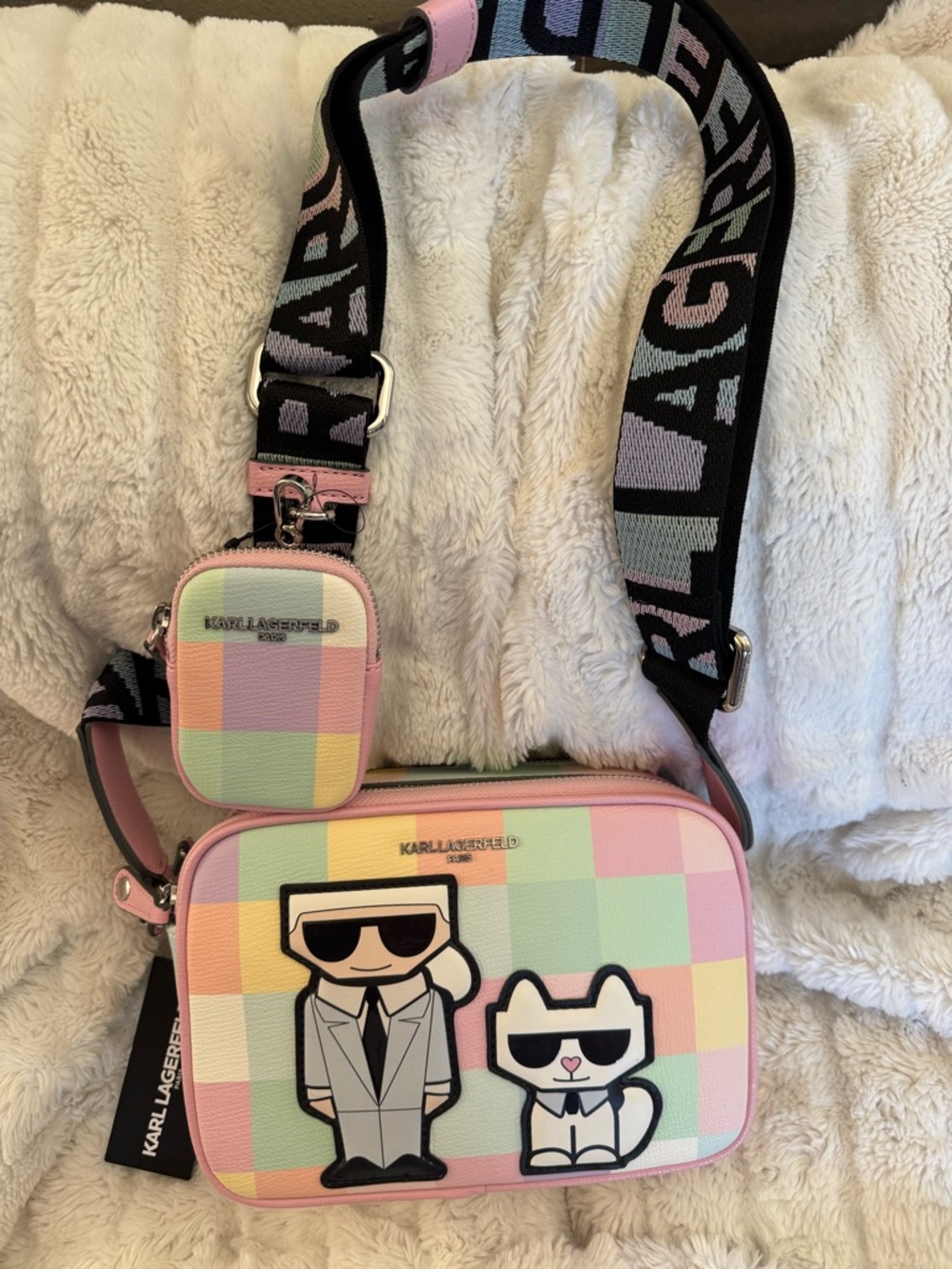 Karl Lagerfeld Pastel Check Crossbody with Icon Patch